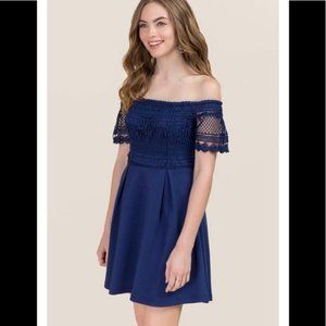 Francesca's Sandra Lace Off Shoulder Dress - blue - XS